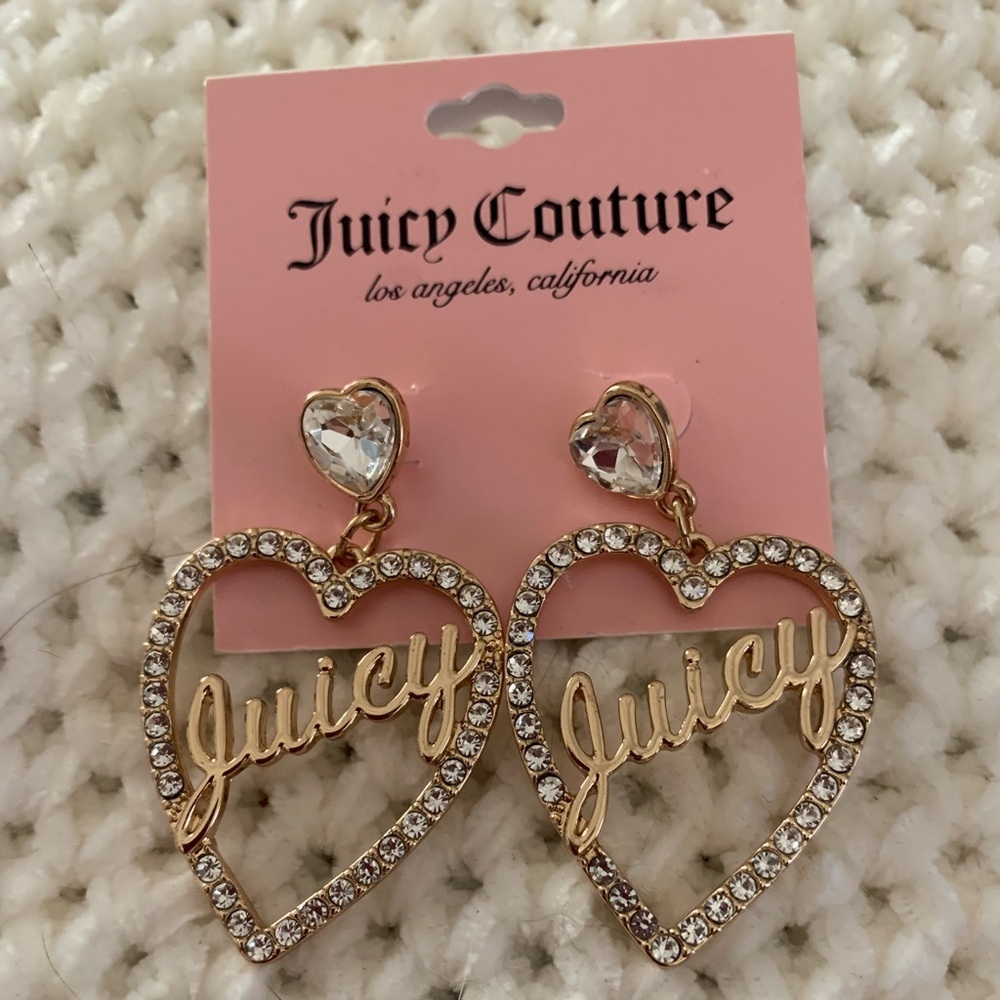Juicy Couture Heart Crystal Dangle Earrings Super Cute - New